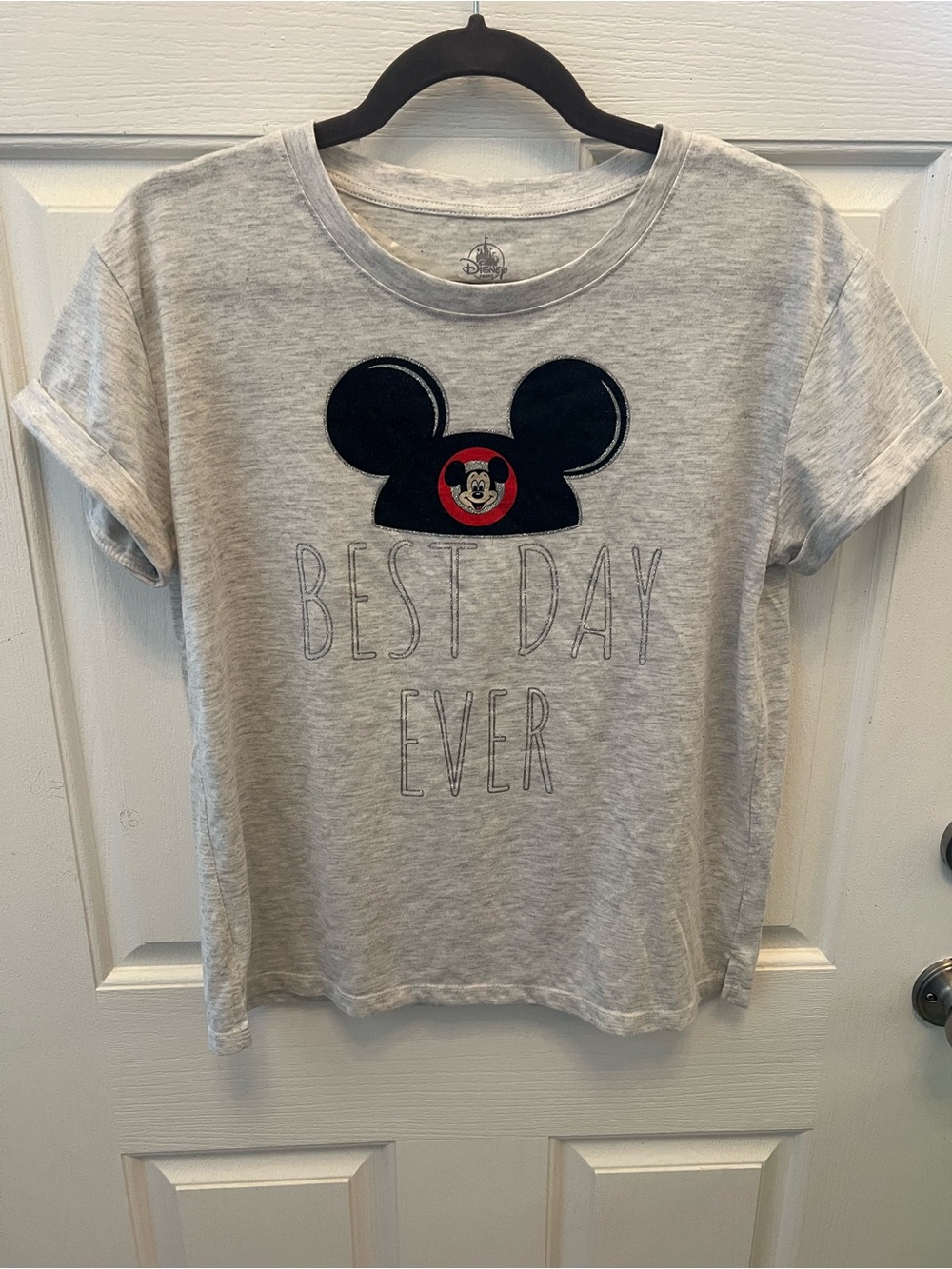Disney Gray Short Sleeve Tee with Mickey  hat and 'Best Day Ever'